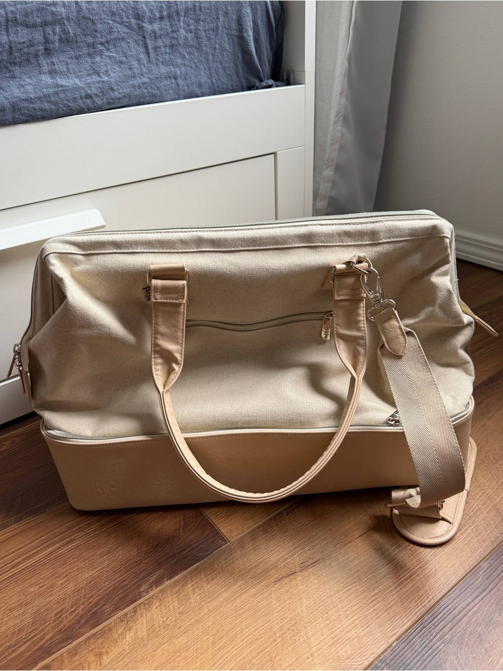 BEIS Weekender Bag Beige Canvas & Tan Bottom Travel Duffel